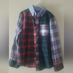 Boys Plaid Button-Up Patchwork Shirt with Pocket Size 7